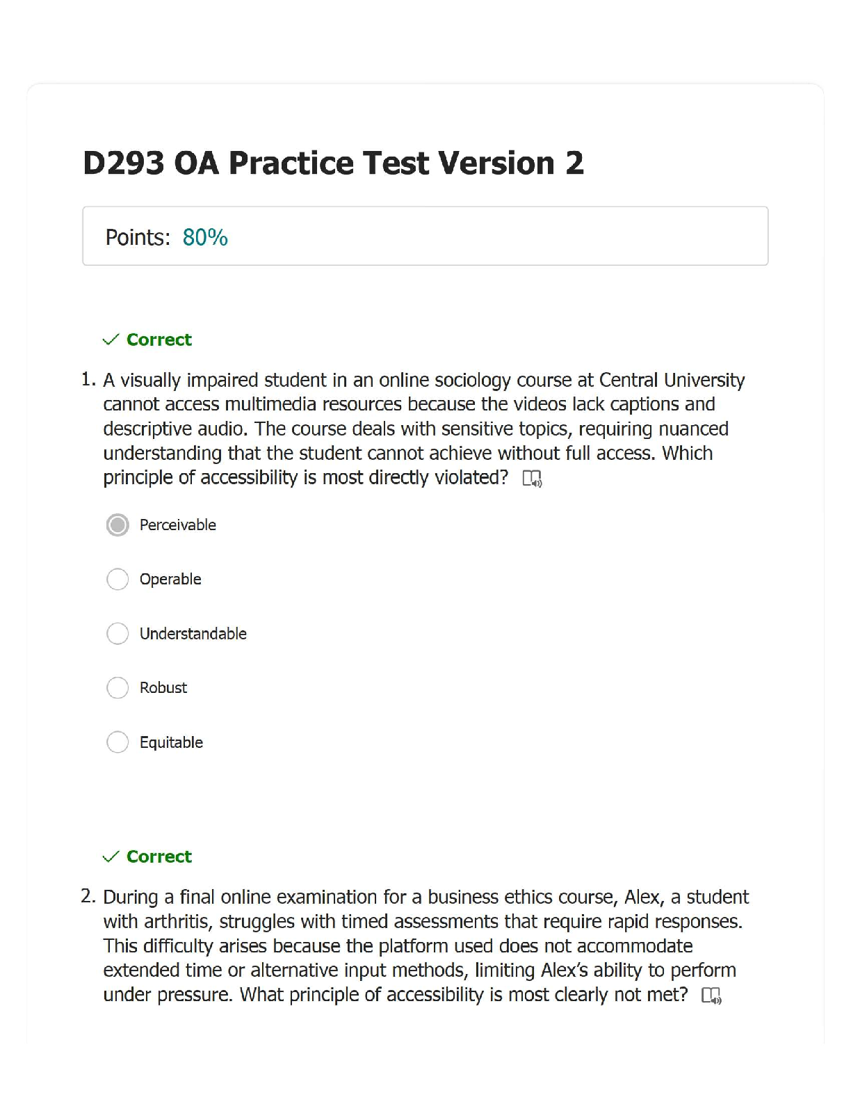 WGU D293 OA Practice Test V2 | Accessibility & Assessment Types 2026/27