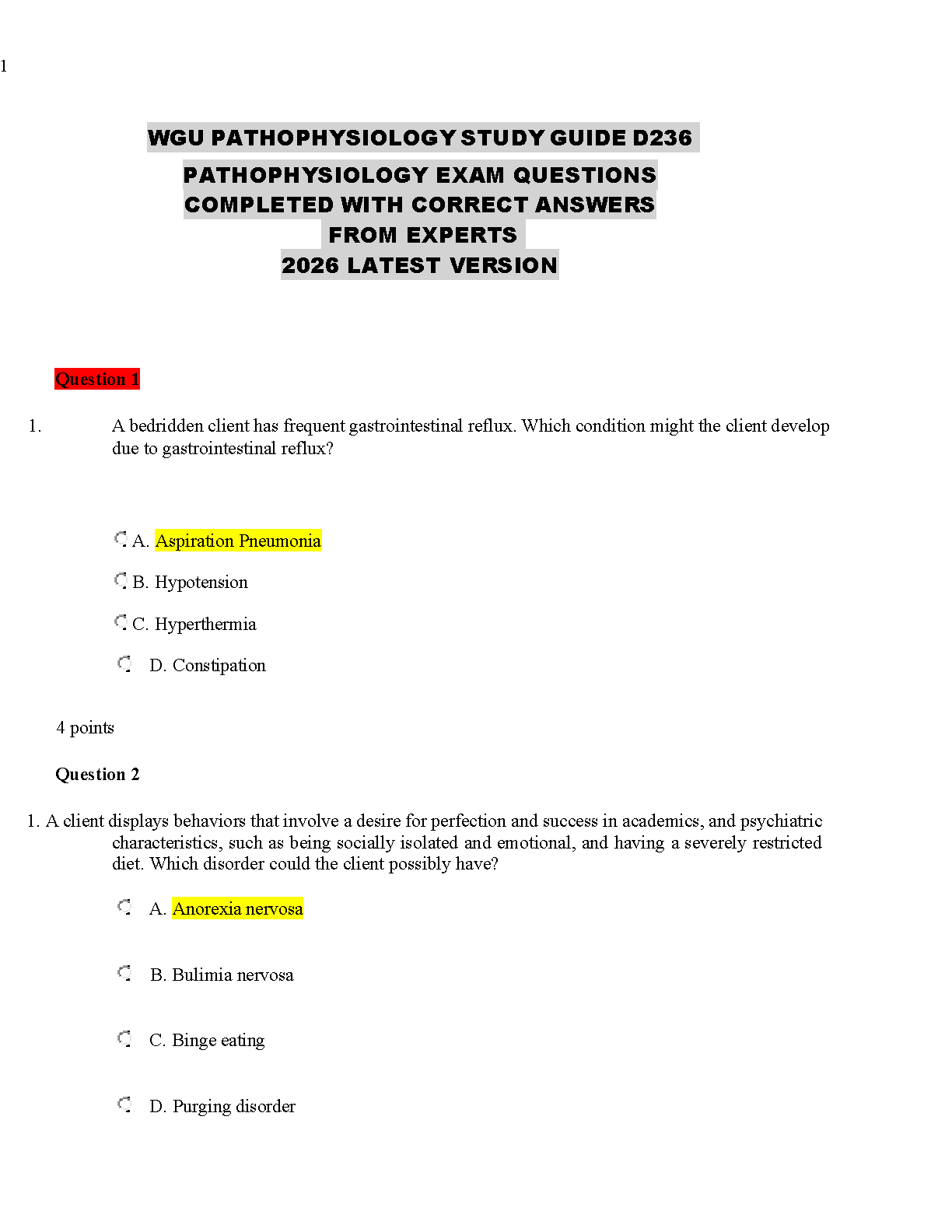 WGU D236 Pathophysiology Test Bank Verified Q&A IMG-1