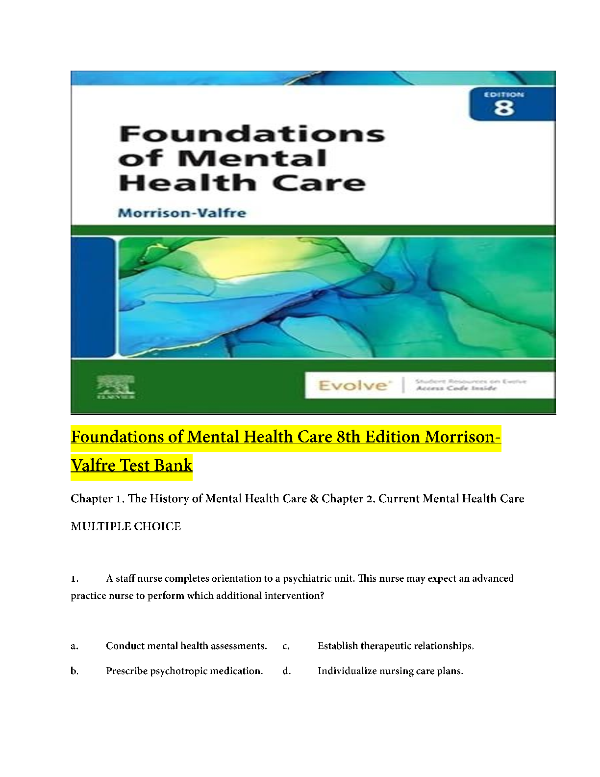 Mental Health Nursing Test Bank 2026/27 | Morrison Valfre IMG-1