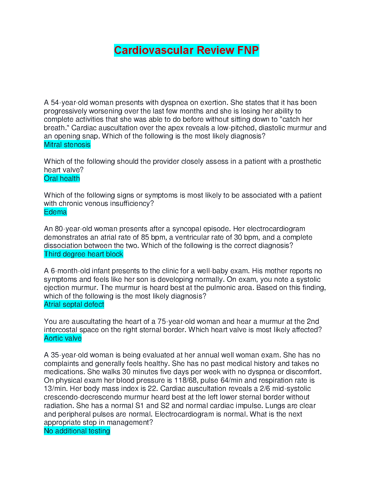 FNP Cardiovascular Test Bank Leik 5th Ed 2026/27