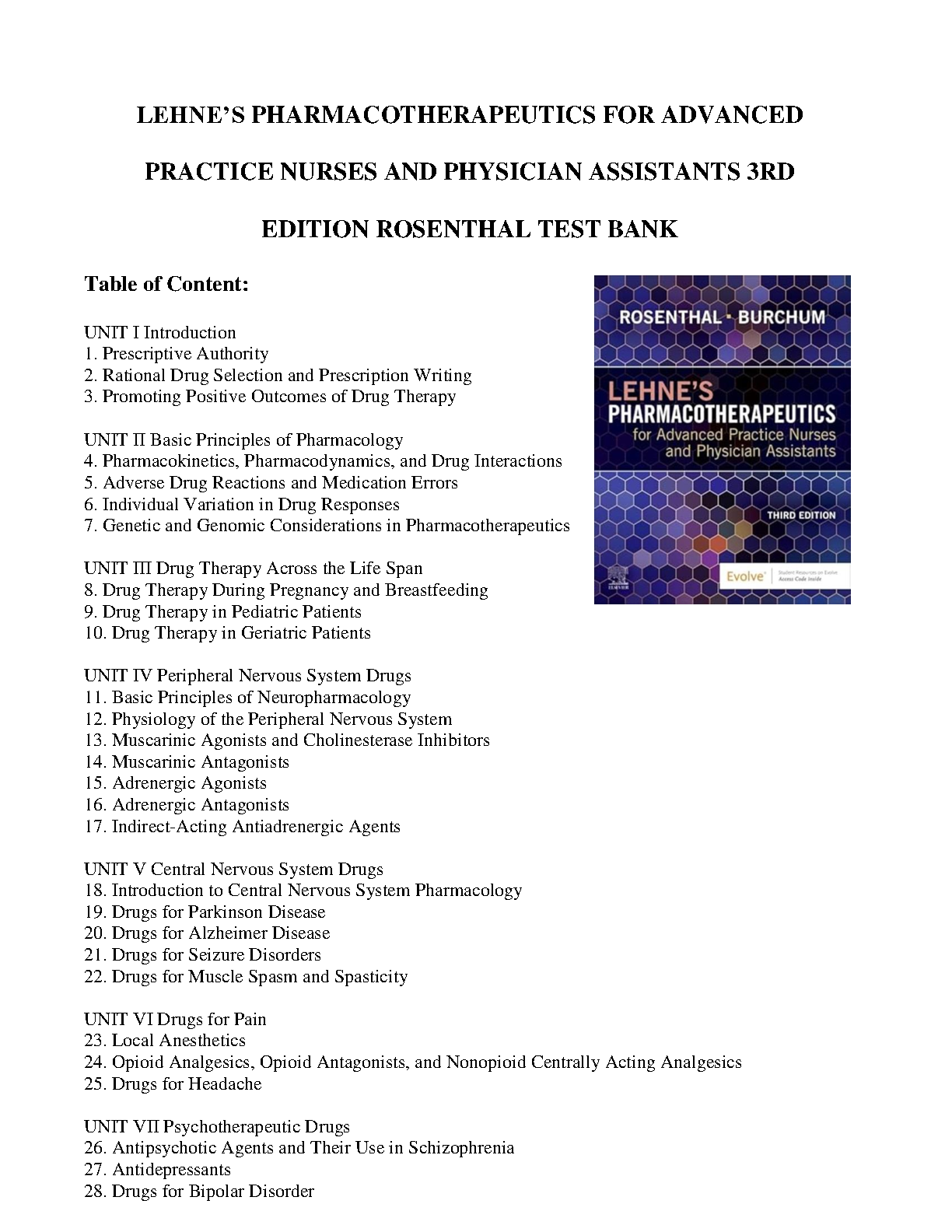 Lehne's Pharmacotherapeutics 3rd Edition TEST BANK IMG-1