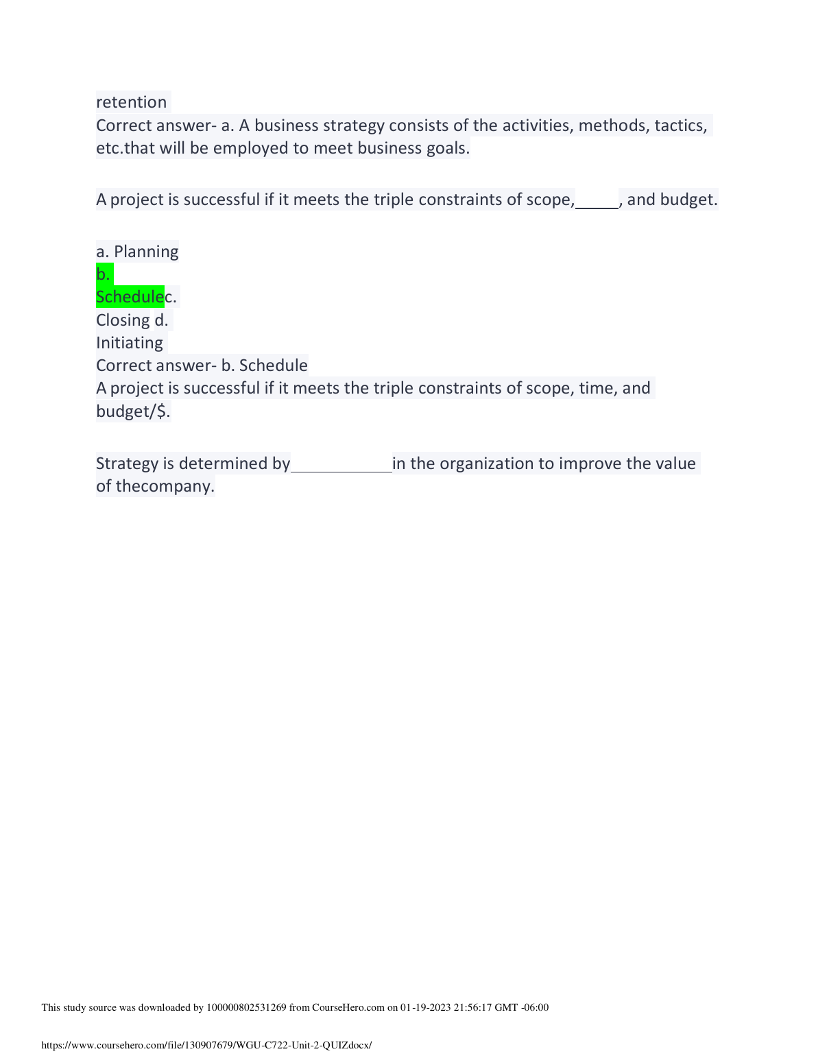 WGU C722 Unit 2 Quiz Study Guide & Answers 2024-2025 IMG-1
