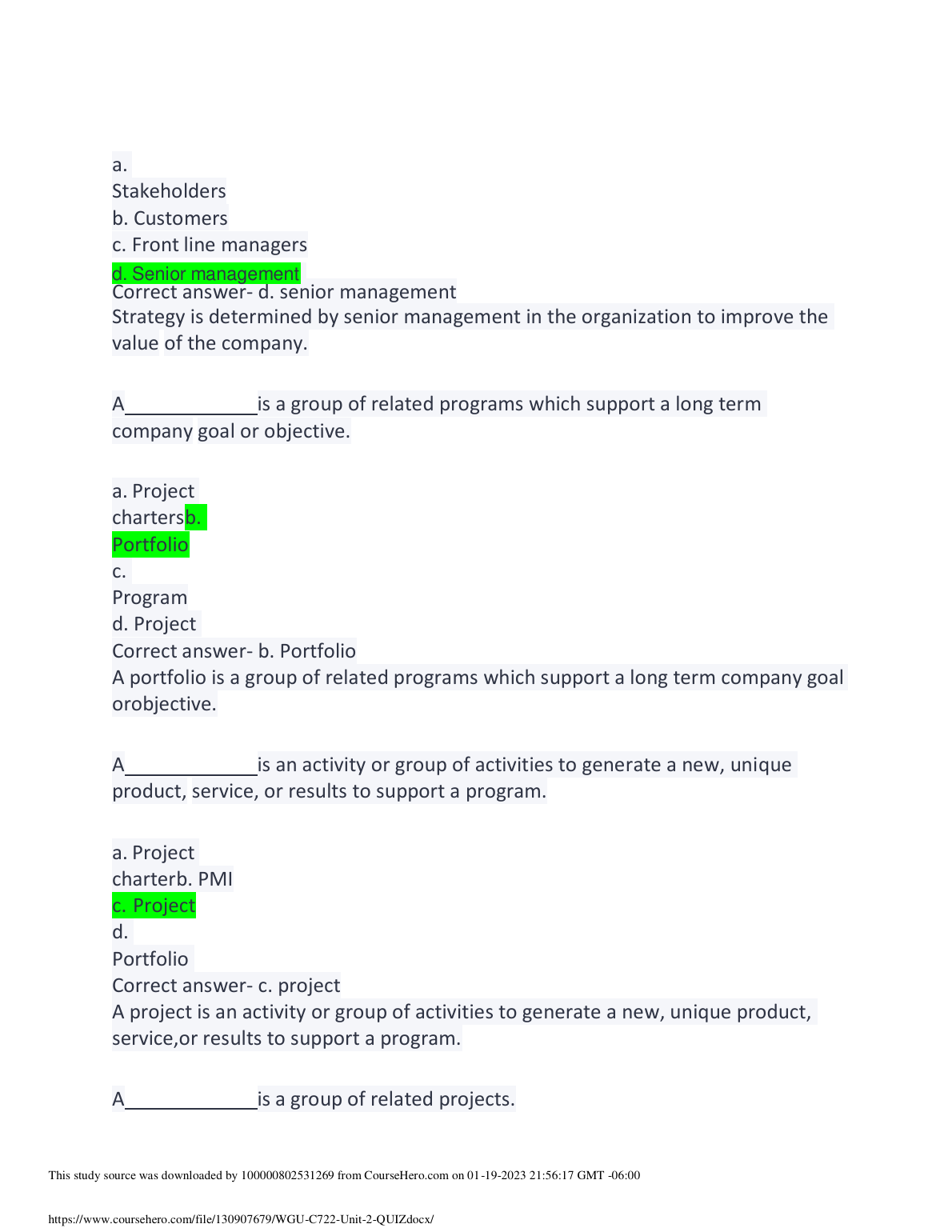 WGU C722 Unit 2 Quiz Study Guide & Answers 2024-2025