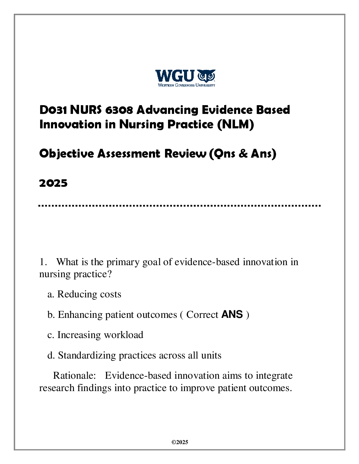 WGU NURS 6308 Exam Review 2025: Q&A Study Guide