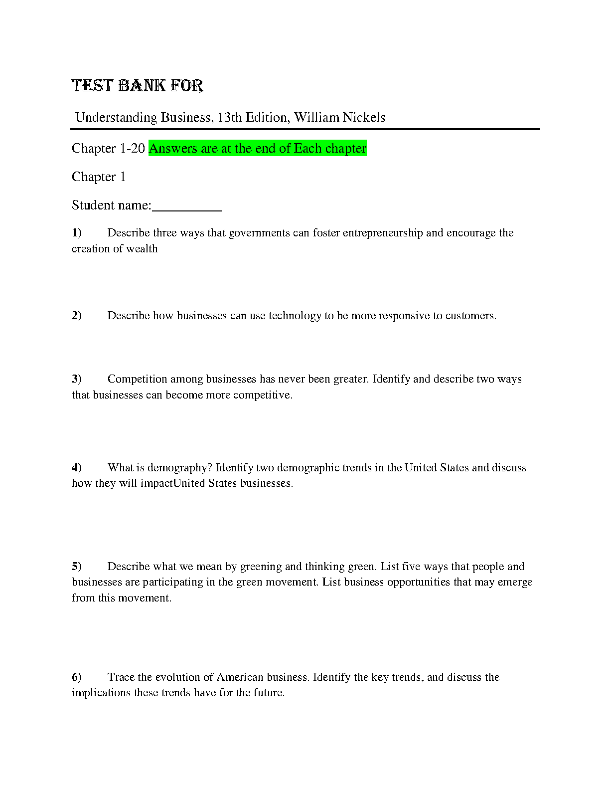 Business Test Bank Chapters 1-20 with Solutions 2026/2027 IMG-1