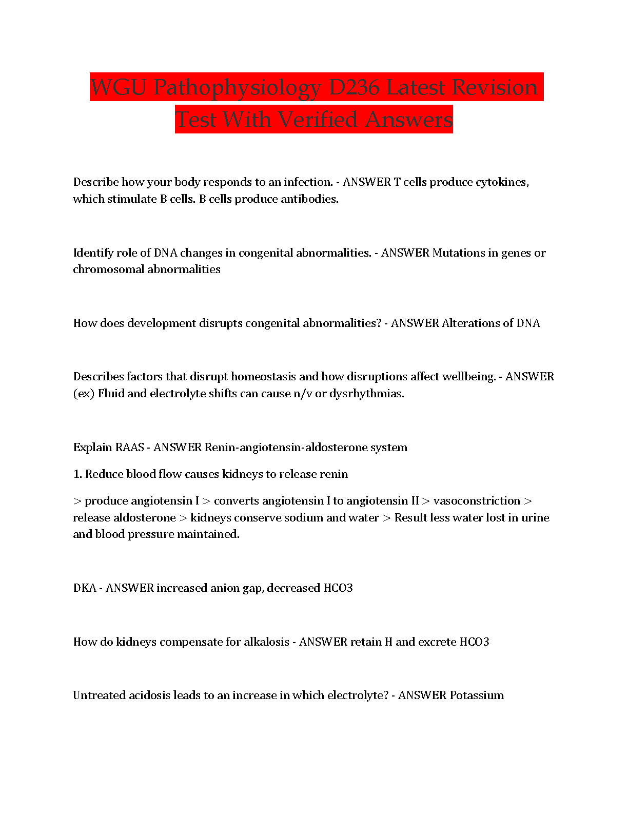 WGU D236 Pathophysiology Test Bank 2024/2025