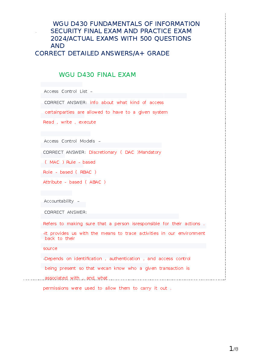 WGU D430 Info Sec Test Bank 2024 | A+ Grade Prep IMG-1