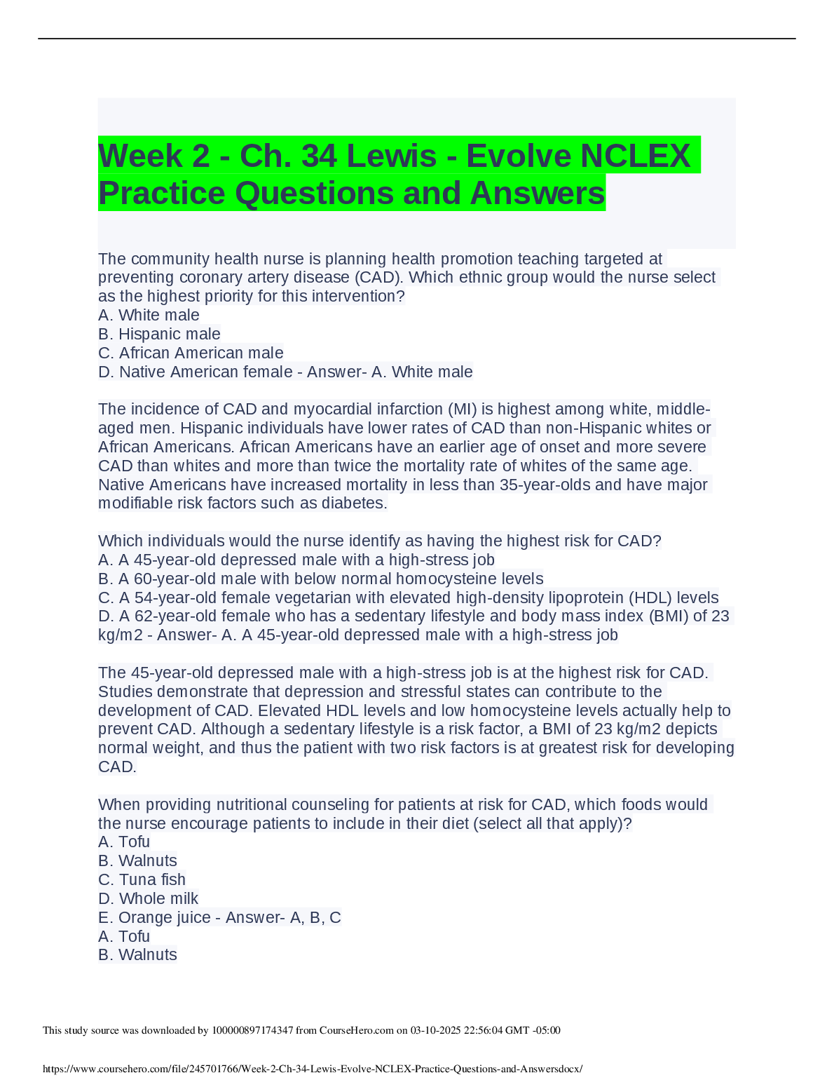 Lewis Med Surg Ch 34 Test Bank NCLEX 2026