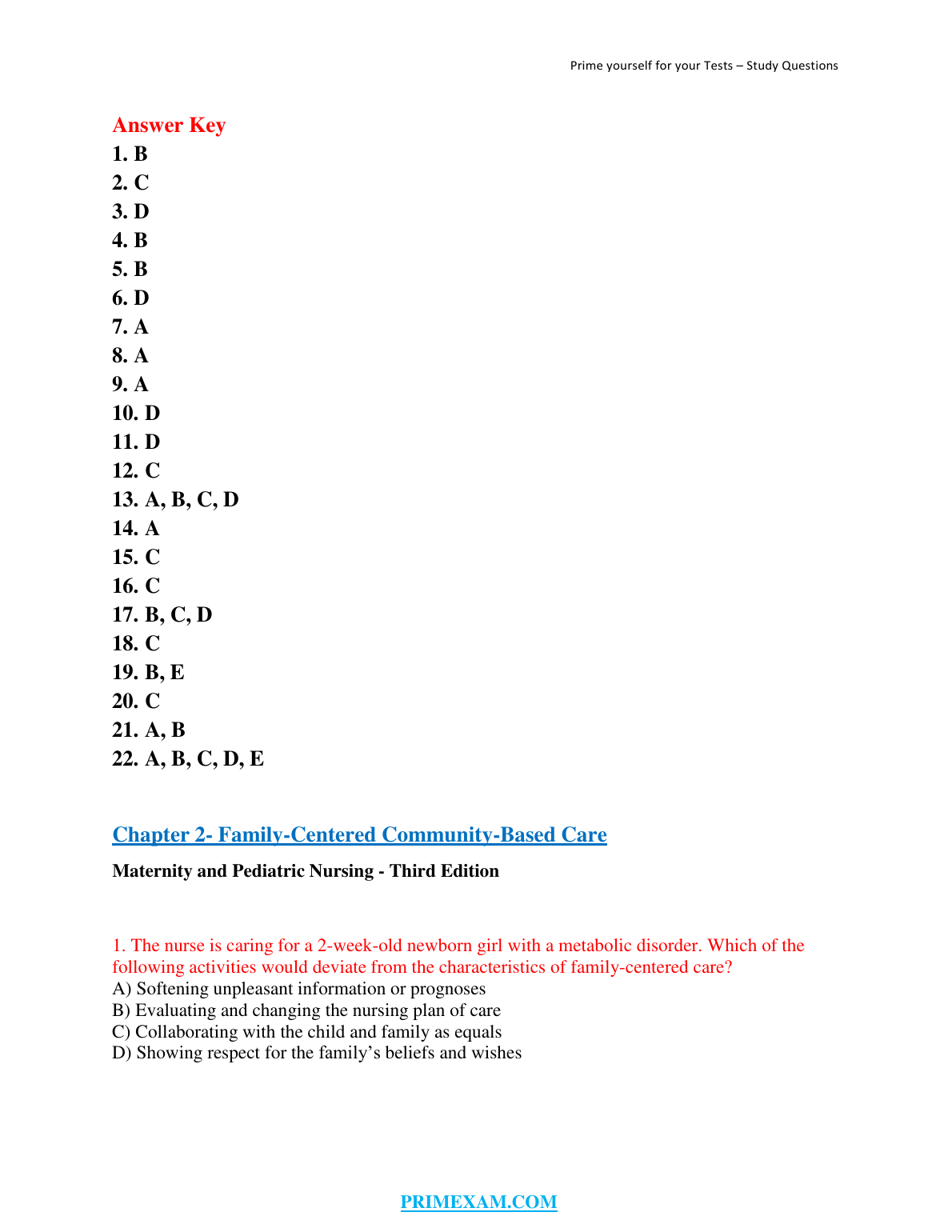 Maternity & Pediatric Nursing Test Bank Ed 3