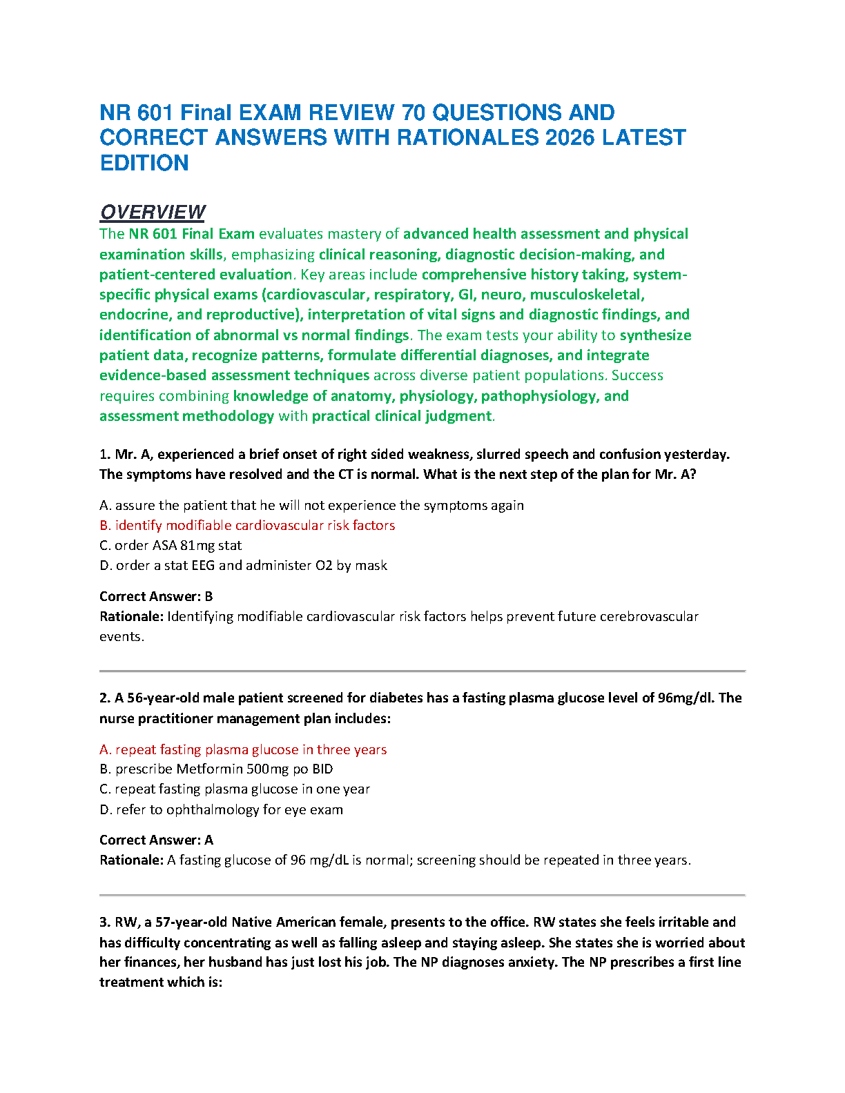 NR 601 Final Exam Test Bank 2026 With Answers