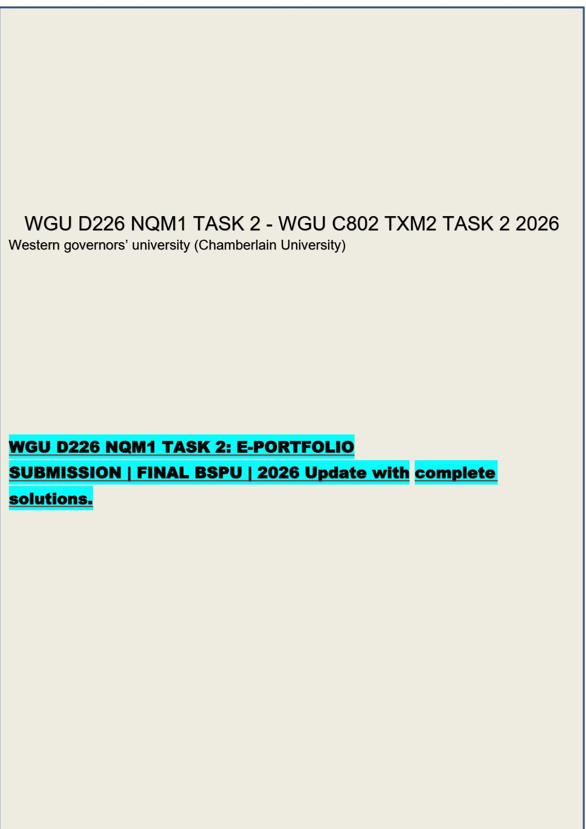 WGU D226 & C802 Task 2 Solutions 2026 Nursing Quality Management IMG-1