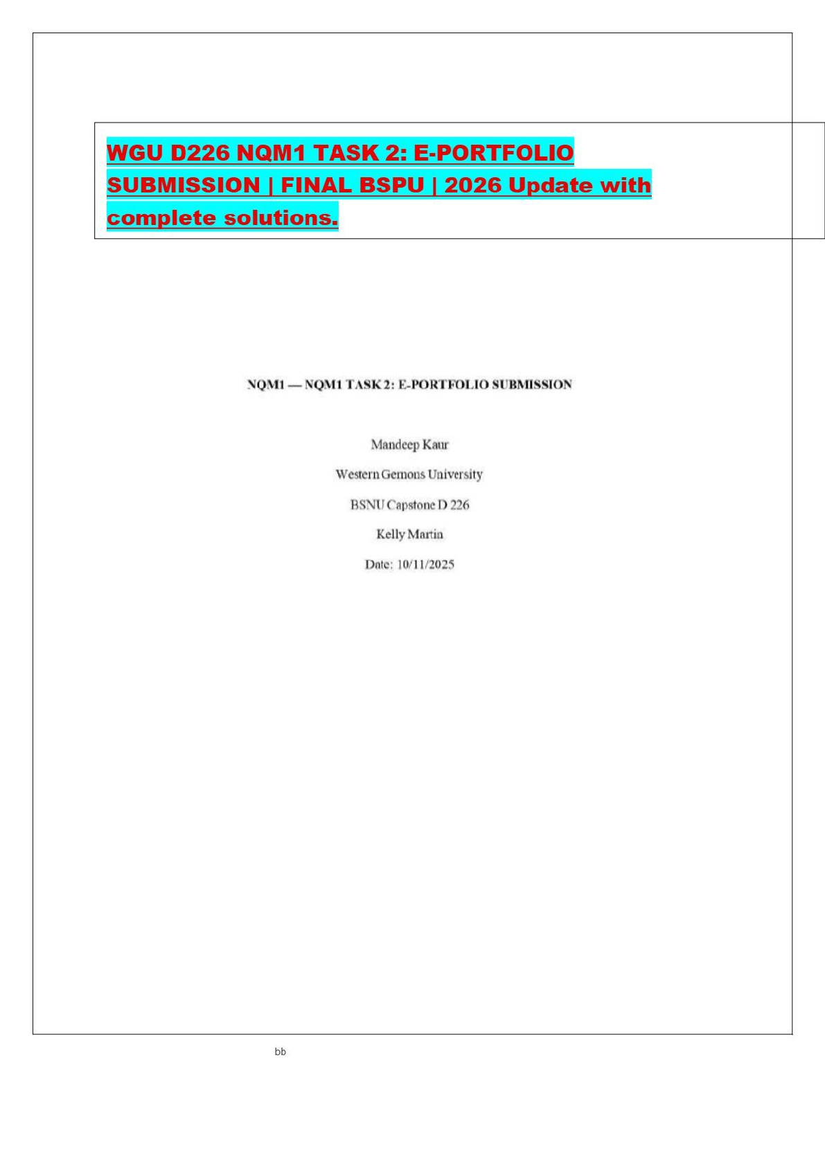 WGU D226 & C802 Task 2 Solutions 2026 Nursing Quality Management