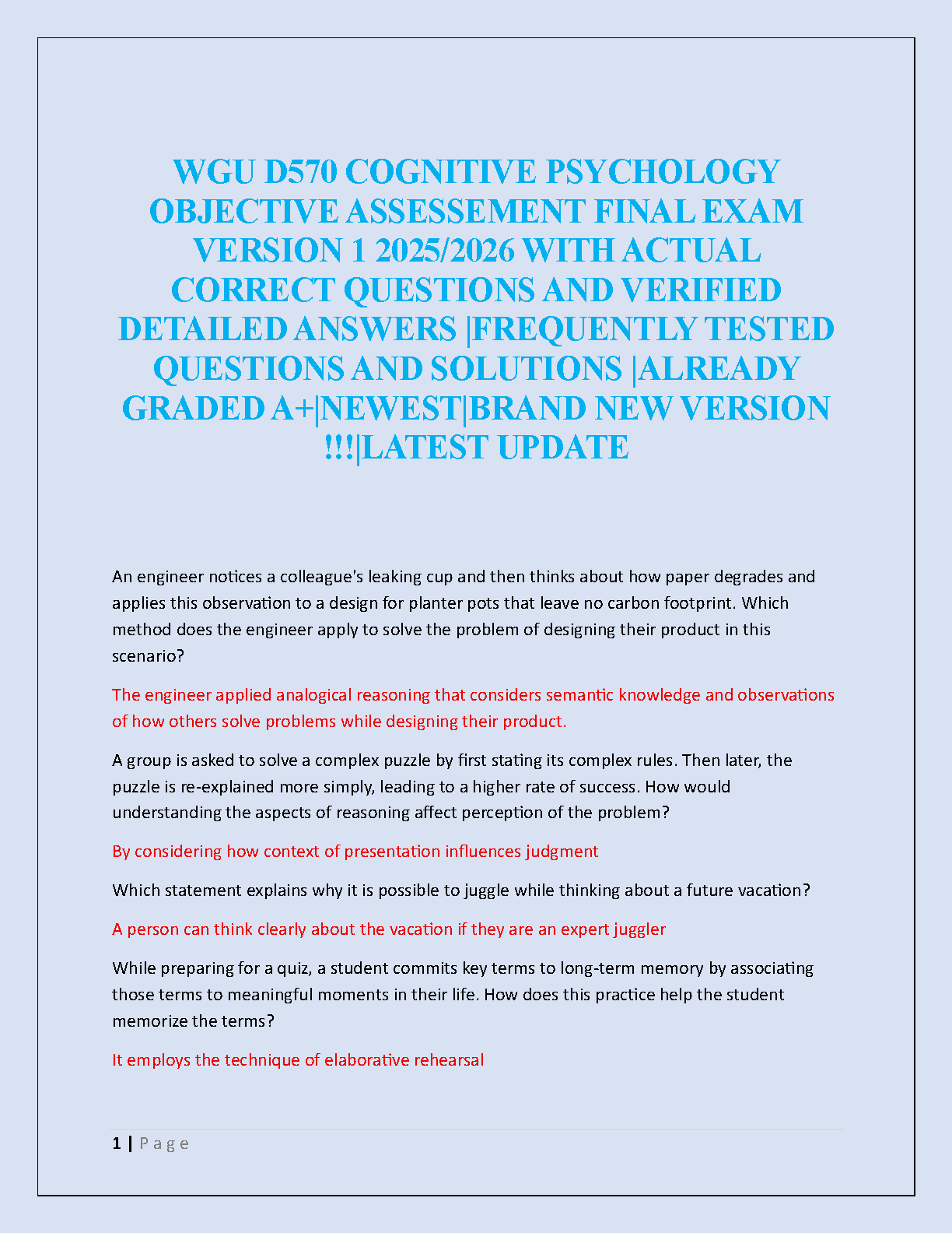 WGU D570 Cognitive Psych Final Exam Questions Answers IMG-1