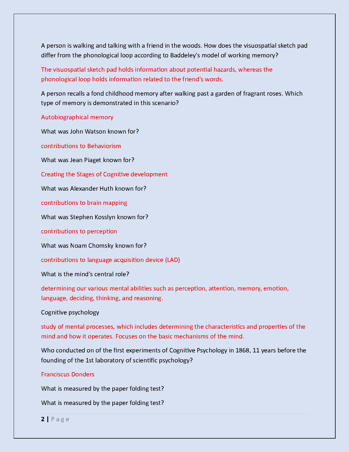 WGU D570 Cognitive Psych Final Exam Questions Answers