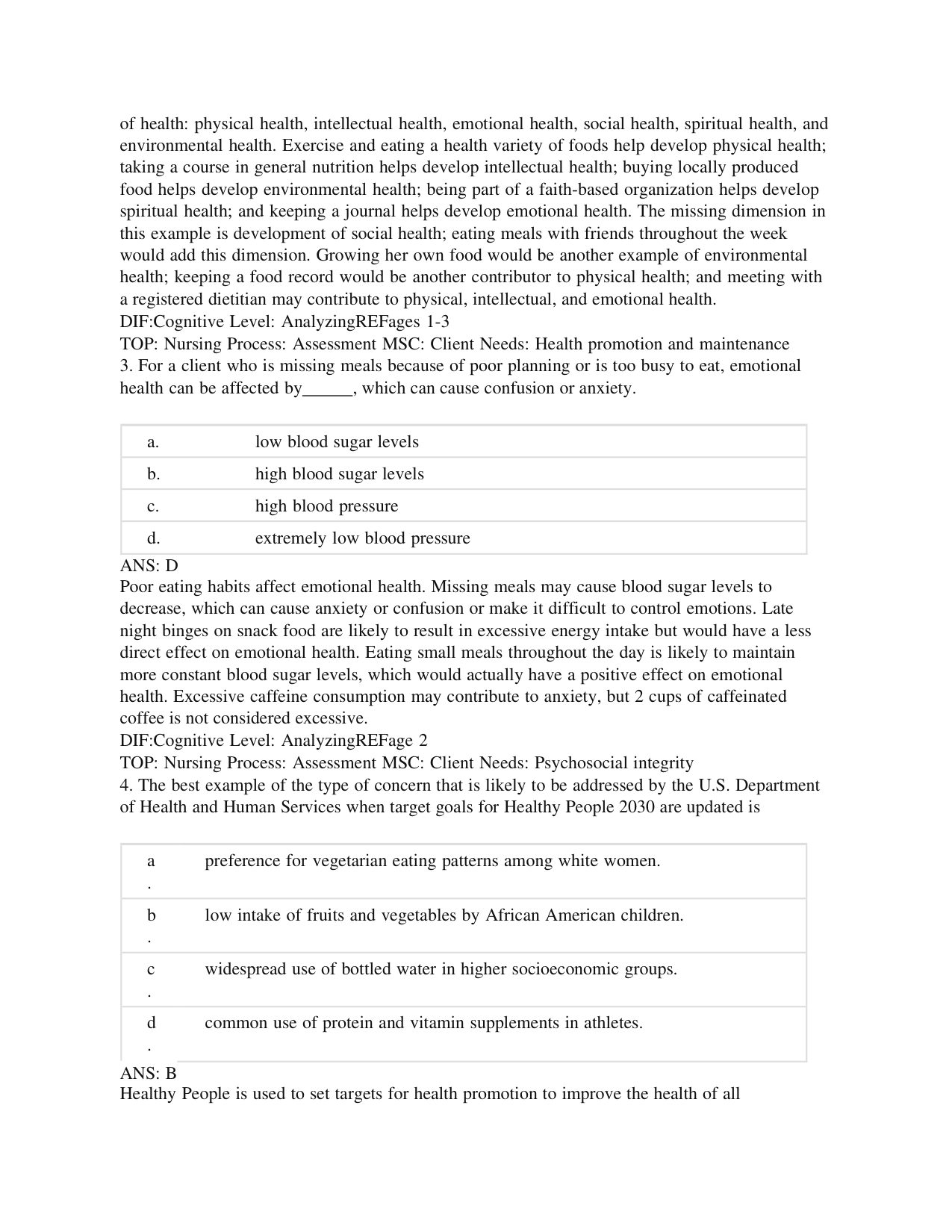 Nutrition: Science and Applications 4th Edition TEST BANK