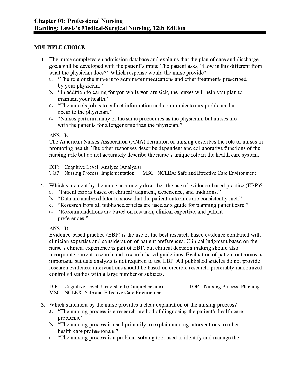 Lewis Med Surg Nursing Test Bank 12th Ed 2026/27