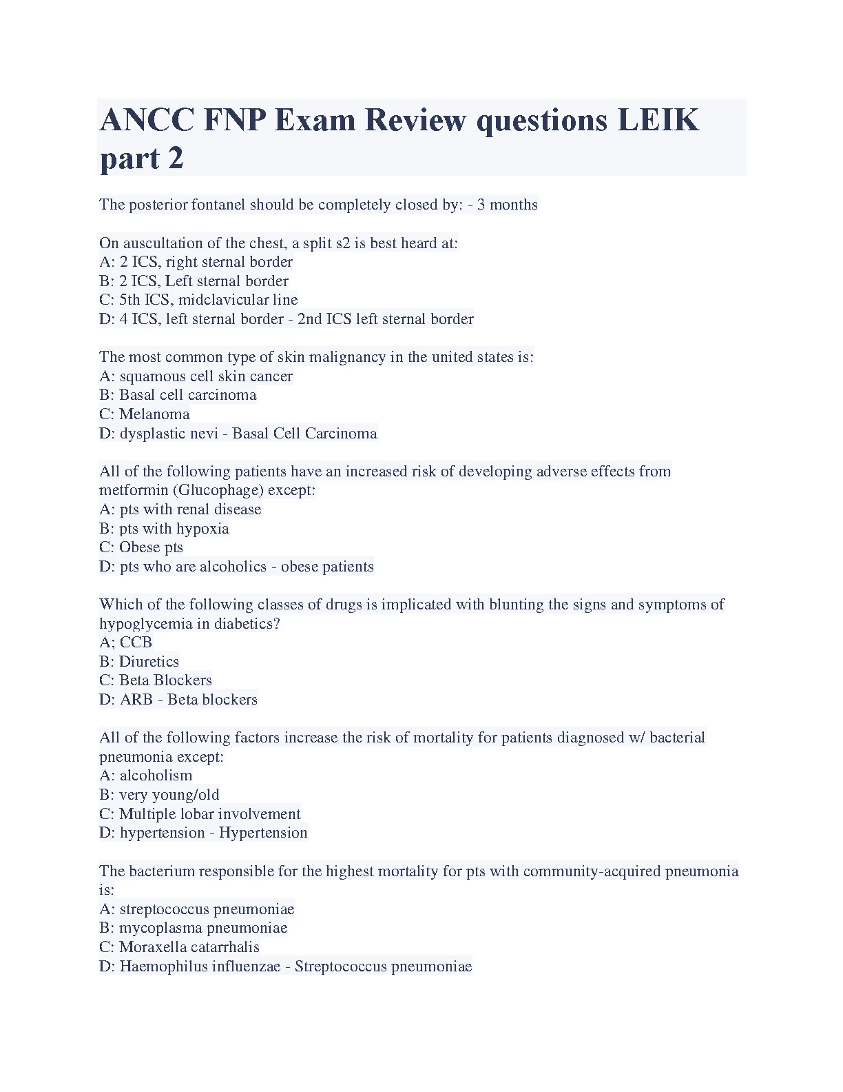 ANCC FNP Exam Review LEIK Pt 2 Solutions 2026/27