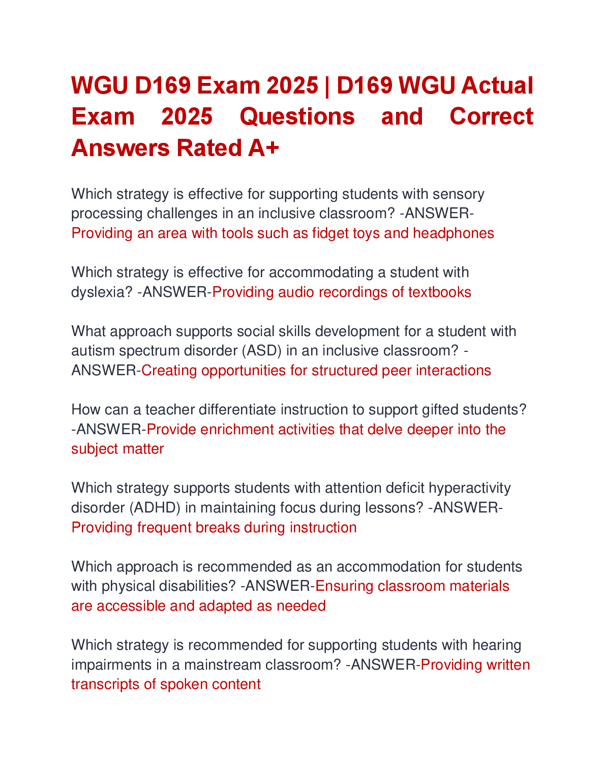 WGU D169 Exam Prep: A+ Rated Questions & Answers 2025
