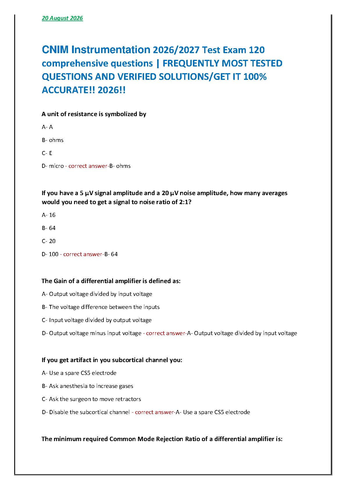 CNIM Instrumentation Test Bank 2026: Exam Guide & Solutions IMG-1