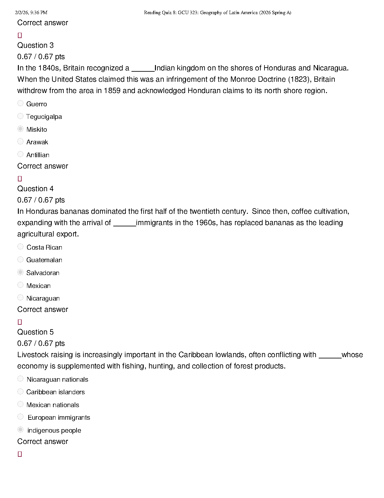 GCU 323 Geography of Latin America Quiz 8 Test Bank 2026