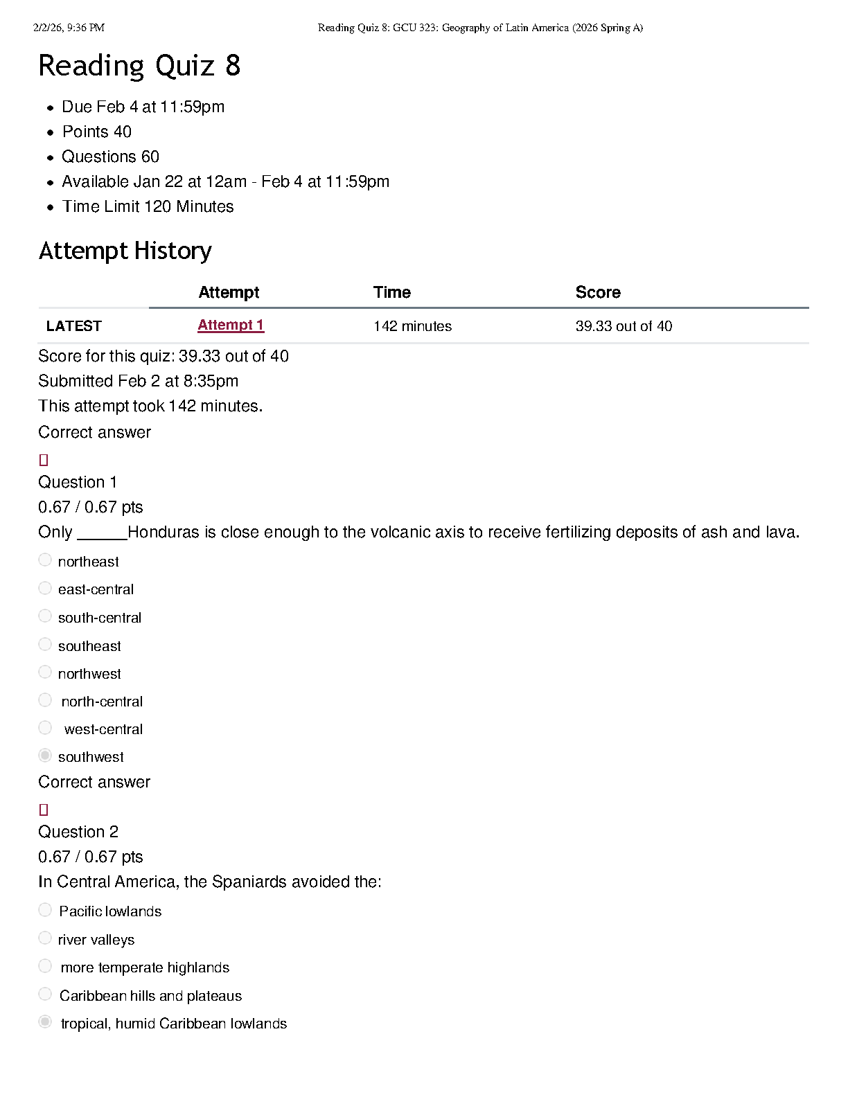 GCU 323 Geography of Latin America Quiz 8 Test Bank 2026