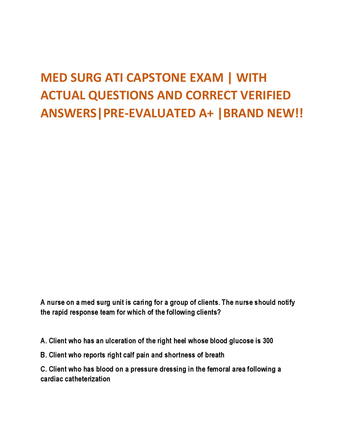 Med Surg ATI Capstone Exam Test Bank 2026/27 Solutions