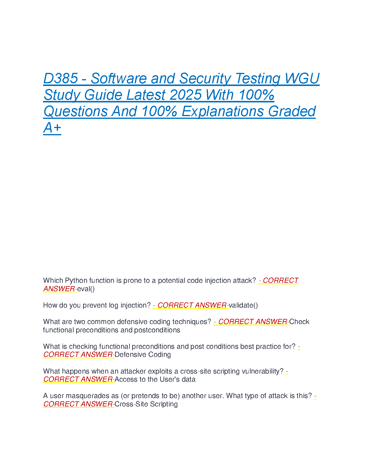WGU D385 Software & Security Testing Study Guide 2025 IMG-1