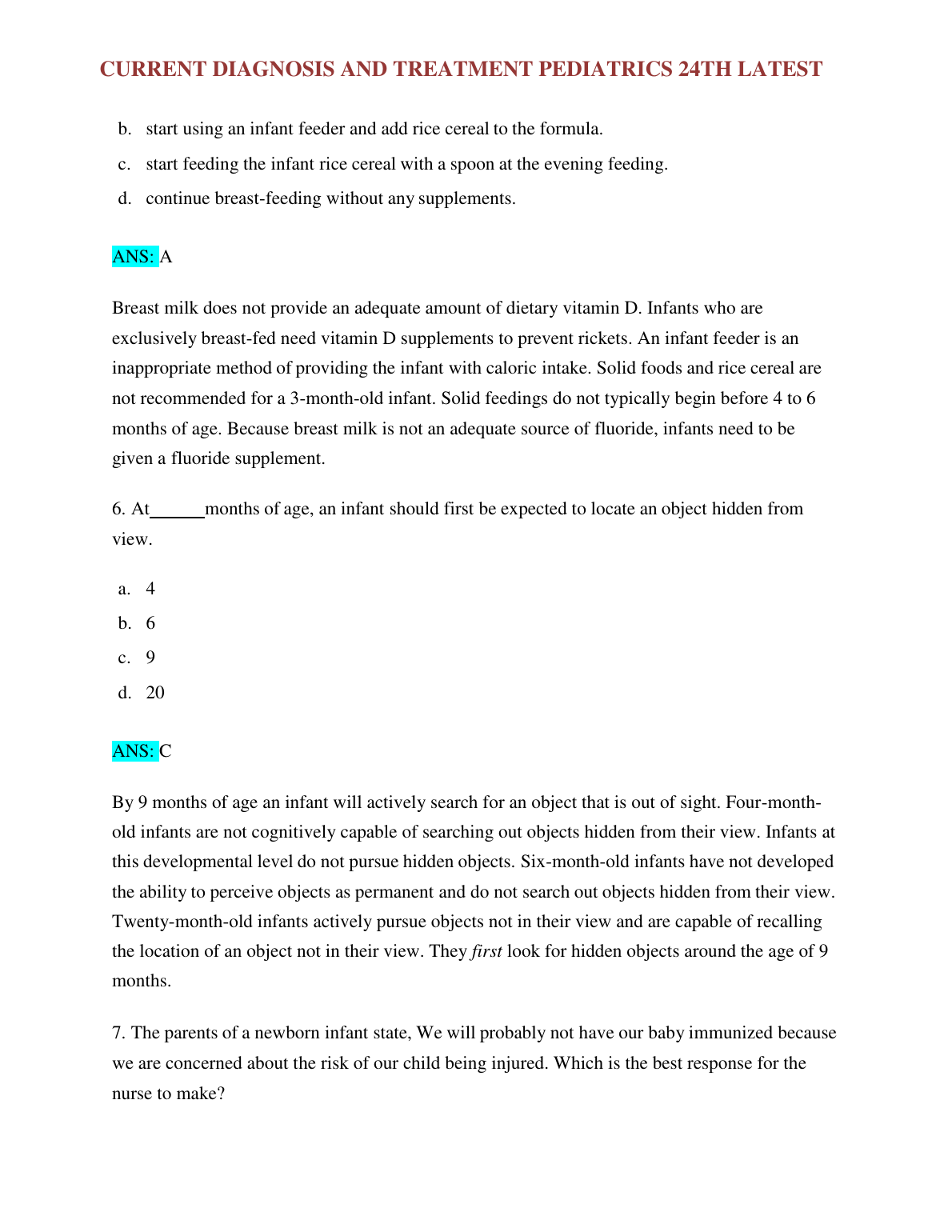 Pediatrics 24e Test Bank: Current Diagnosis & Treatment (2026) IMG-1