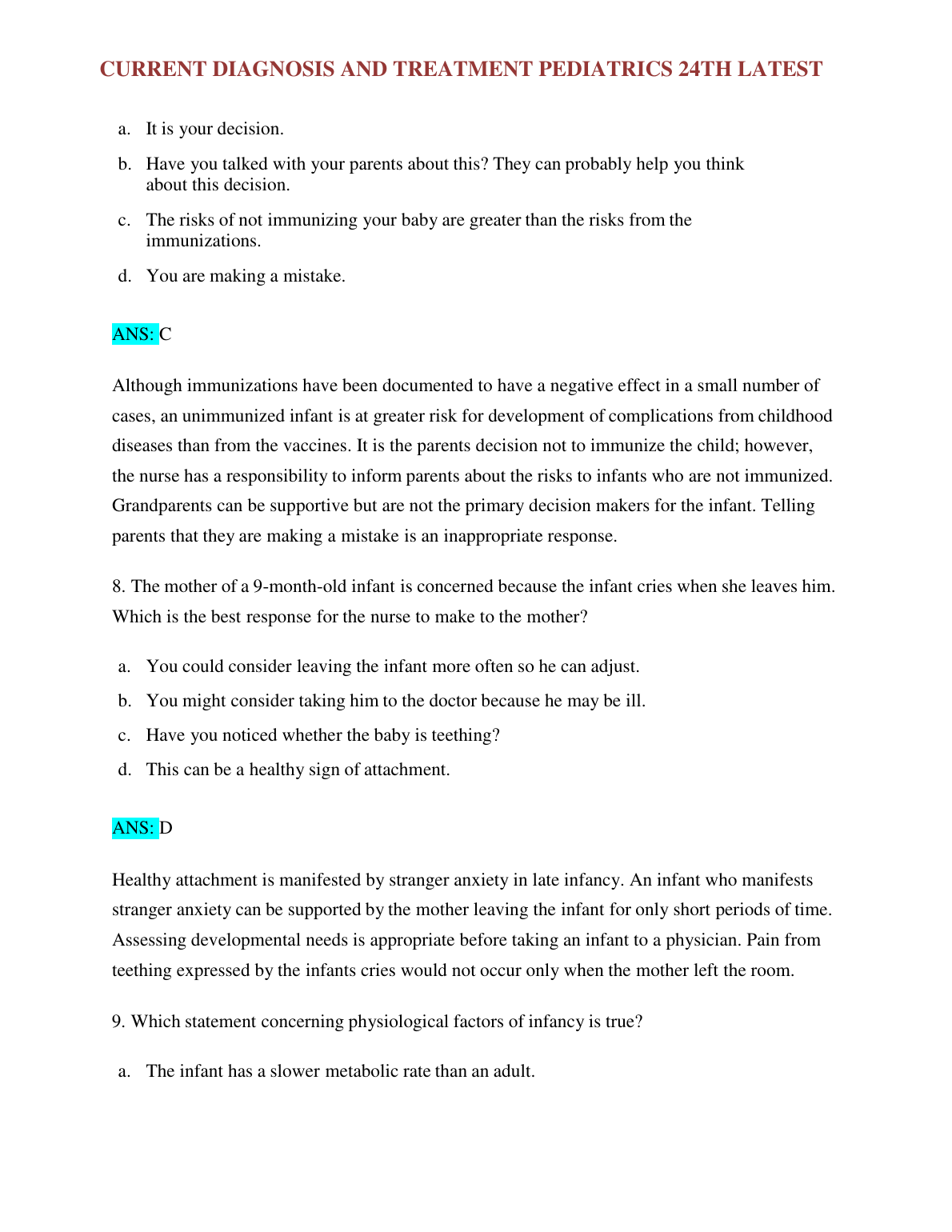 Pediatrics 24e Test Bank: Current Diagnosis & Treatment (2026)