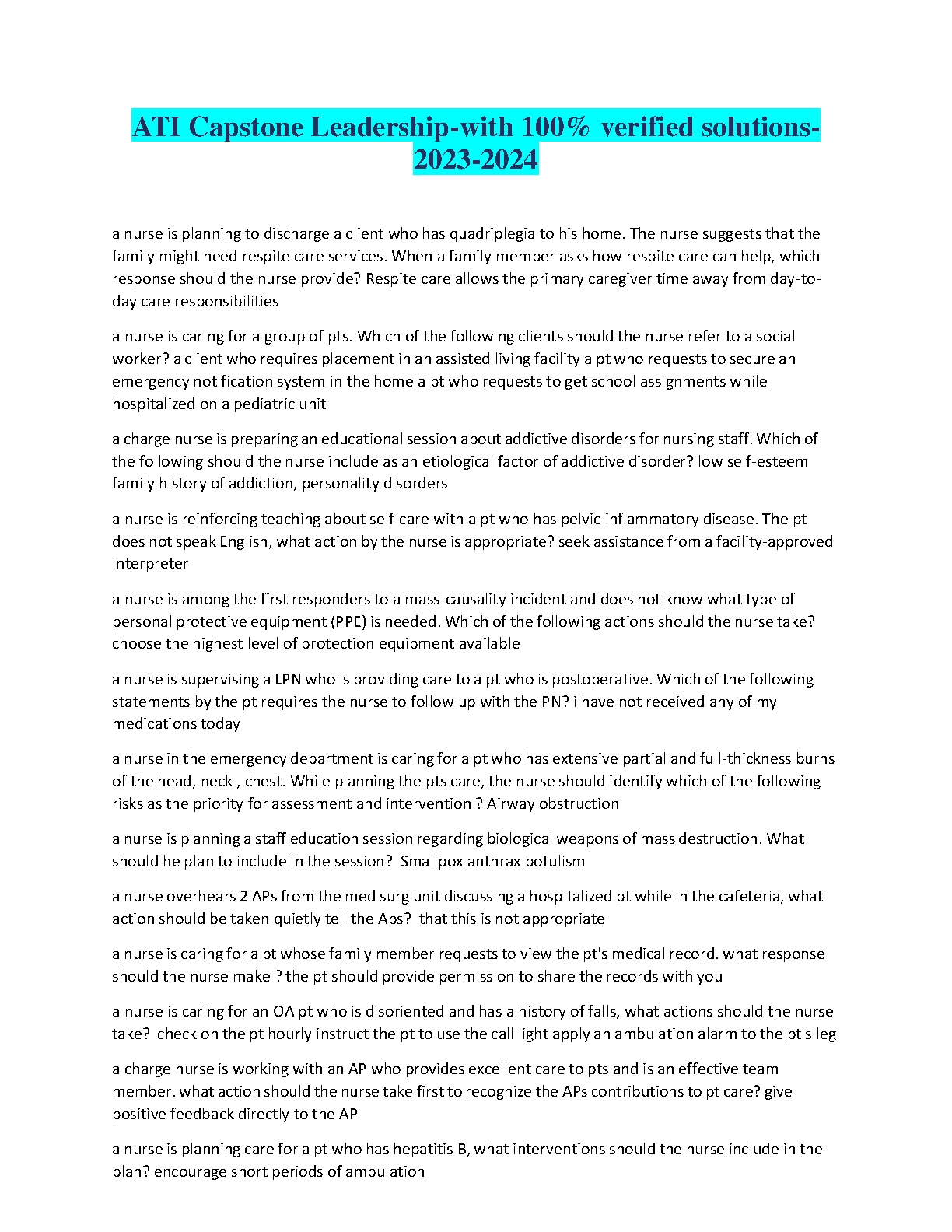 ATI Capstone Leadership NCLEX RN Test Bank 2026/27 IMG-1