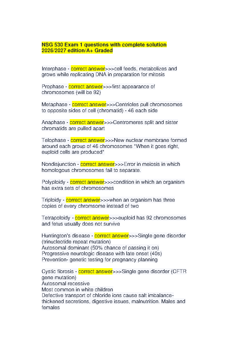 NSG 530 Pathophysiology Exam Guide 2026/27 McCance Huether