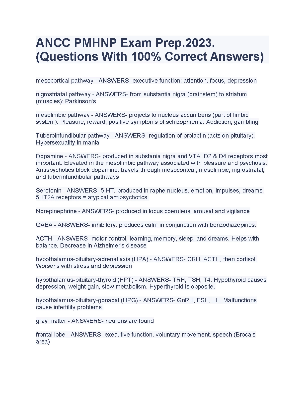 PMHNP Exam Prep Q&A | Dopamine, Serotonin, HPA Axis IMG-1
