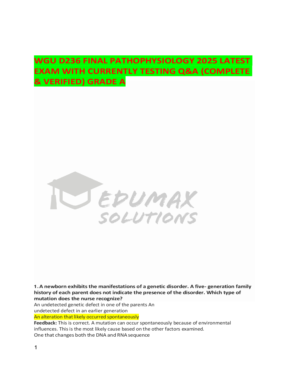WGU D236 Pathophysiology Test Bank 9th Ed Solutions