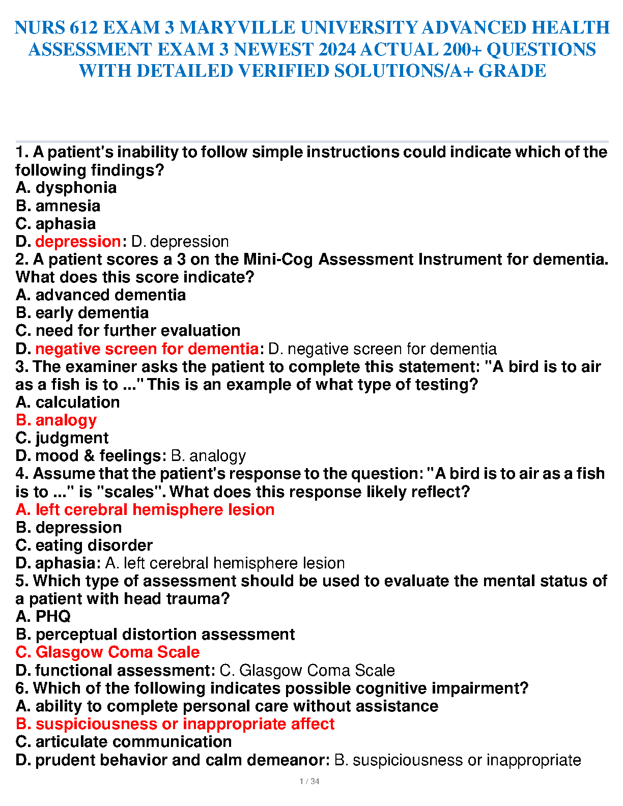 NURS 612 Advanced Health Assessment Exam Prep Guide 2024 IMG-1