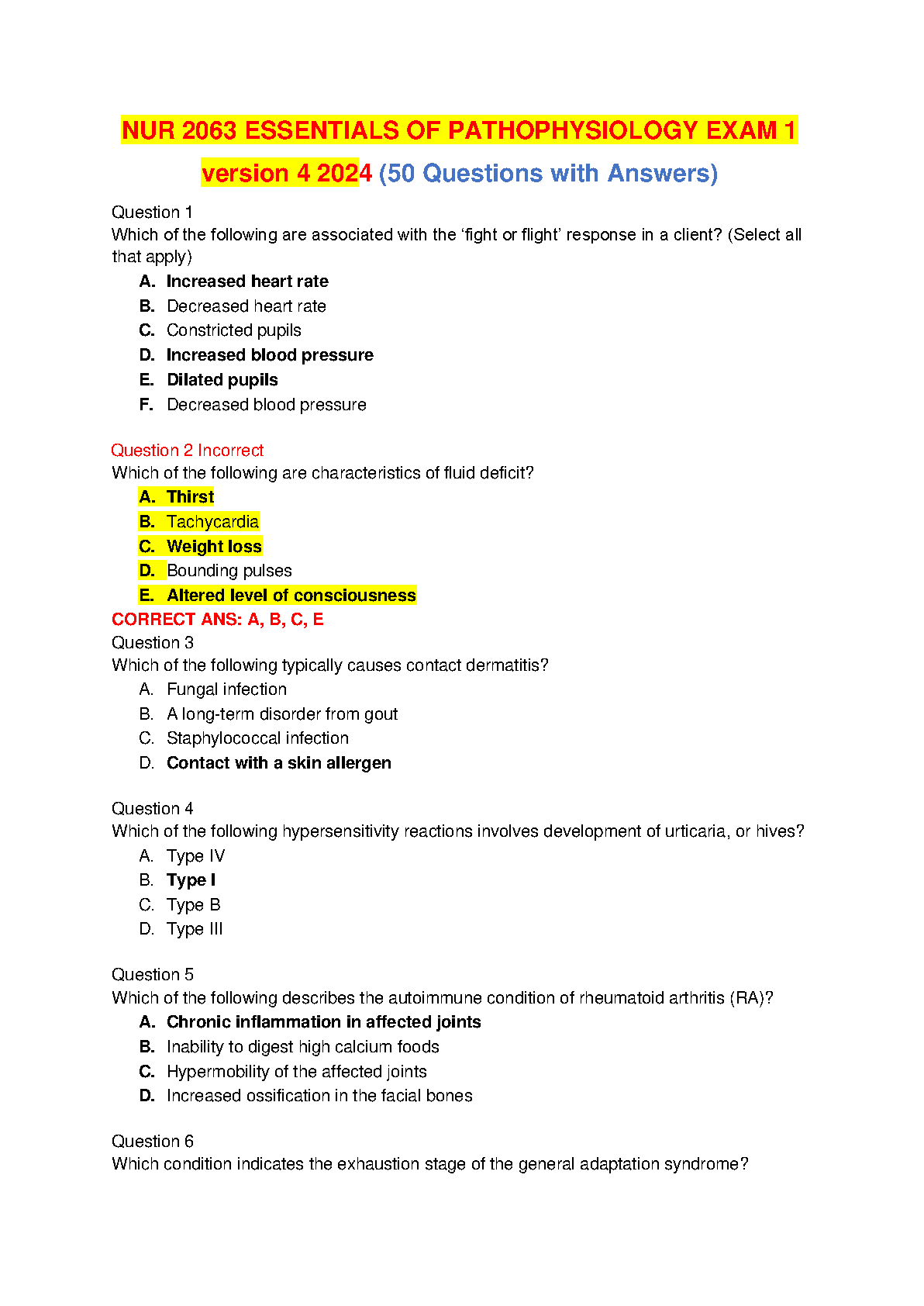 NUR 2063 Pathophysiology Test Bank 2024/25 | Verified Answers IMG-1