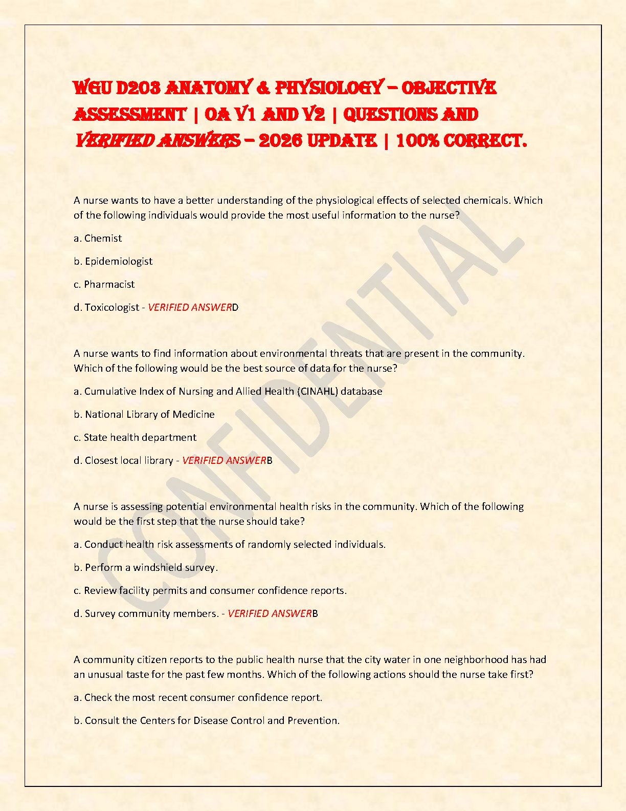 WGU D203 A&P Objective Assessment Prep and Solutions