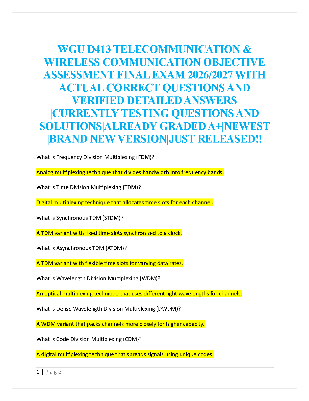 WGU D413 Networking Study Guide 2025-26: FitzGerald Edition