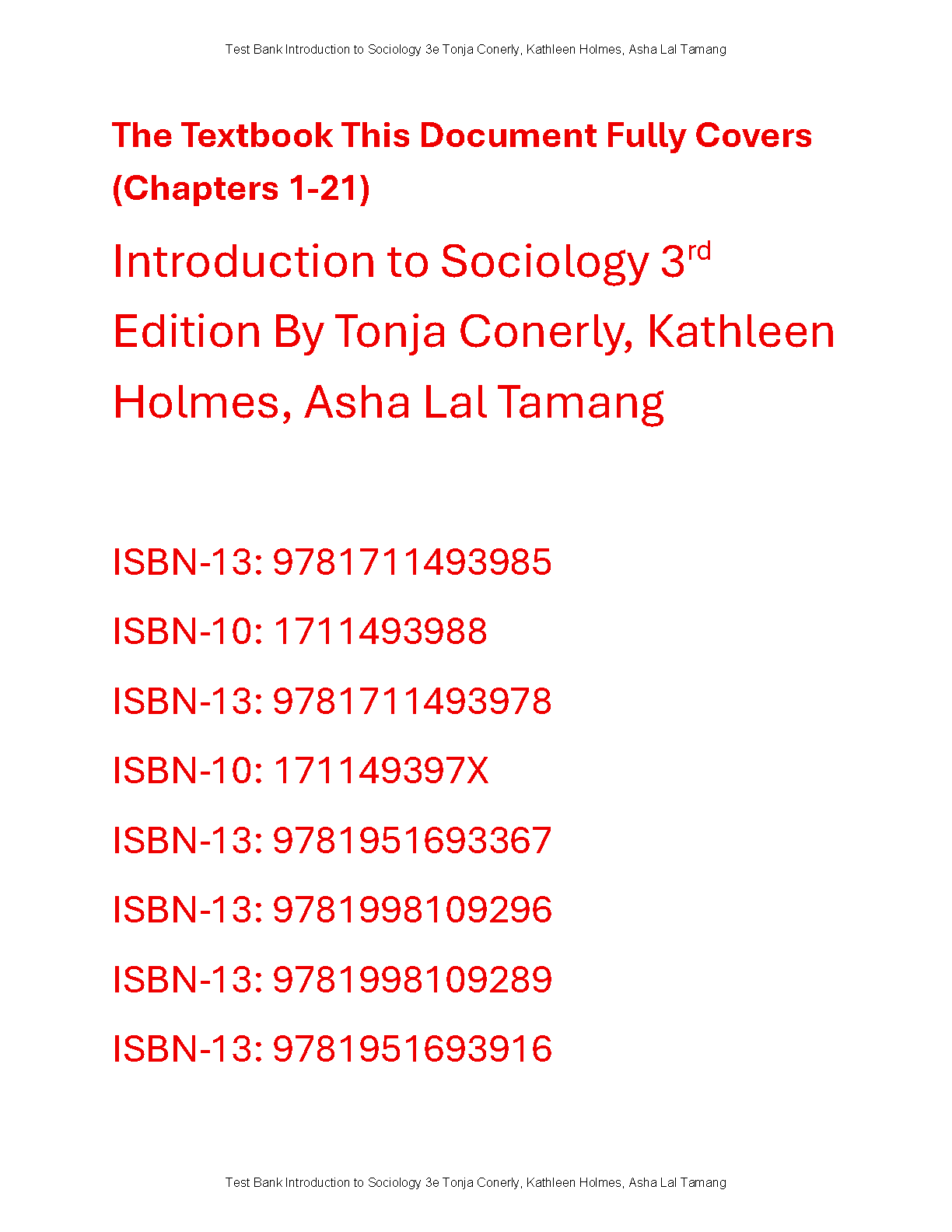 Introduction to Sociology Test Bank 3rd Ed Conerly et al