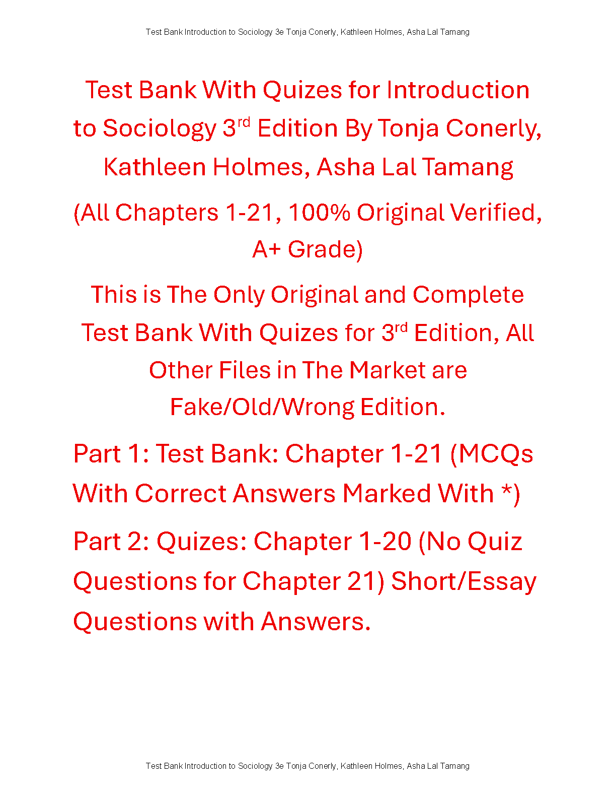 Introduction to Sociology Test Bank 3rd Ed Conerly et al