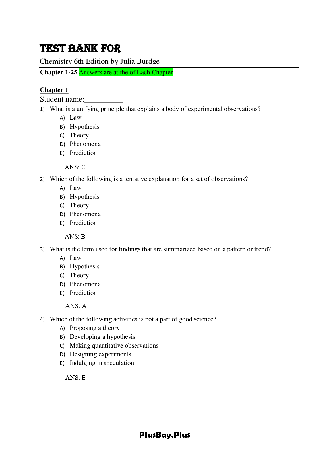 Chemistry 6th Edition by Julia Burdge TEST BANK