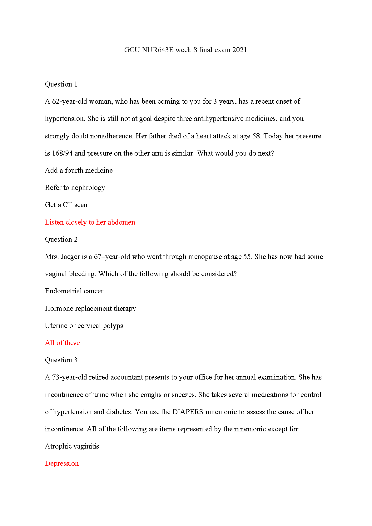 NURS643W Wk 8 Final Exam Q&A Study Guide | Grand Canyon University 2027