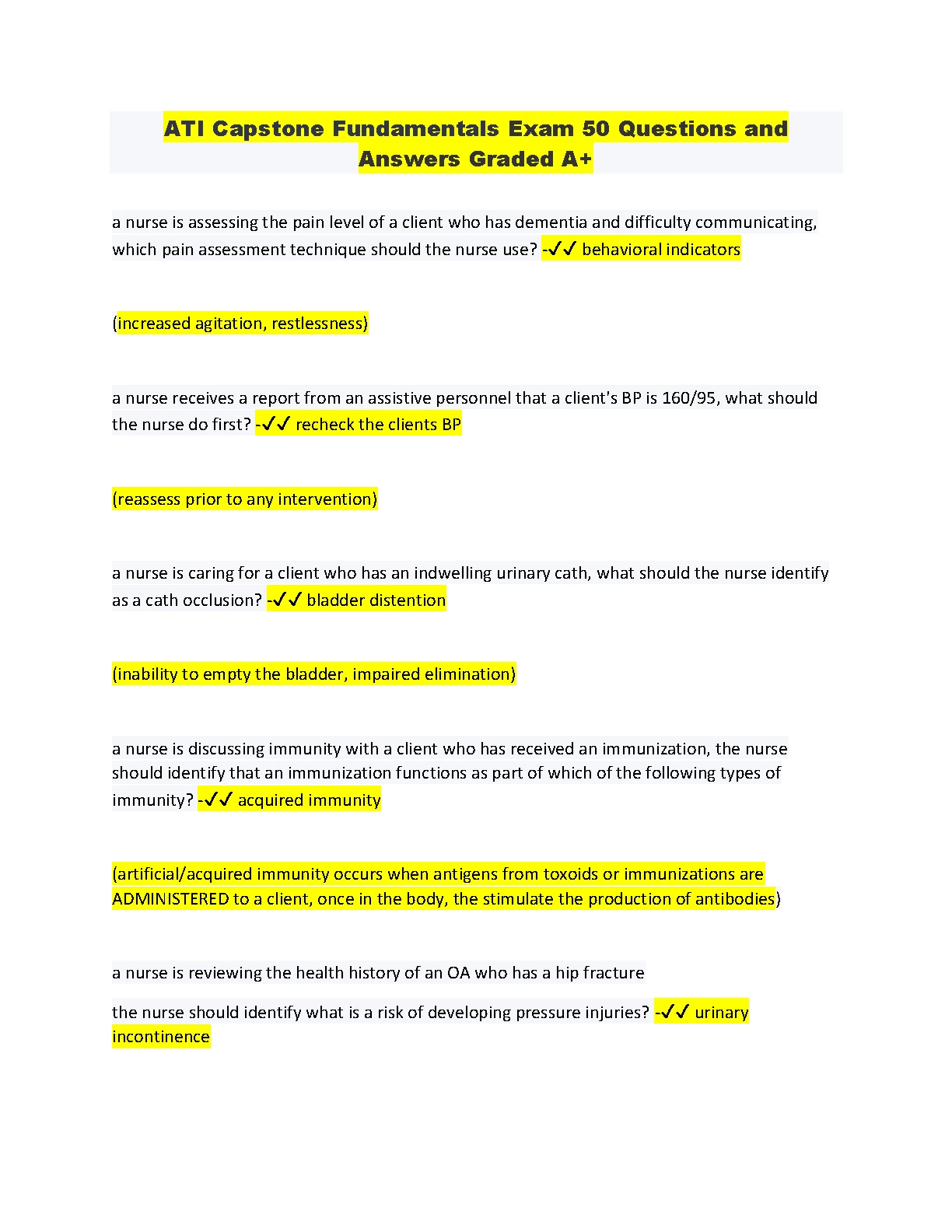 ATI Capstone Fundamentals Exam Prep 2026 | Top Grade Qs & As IMG-1