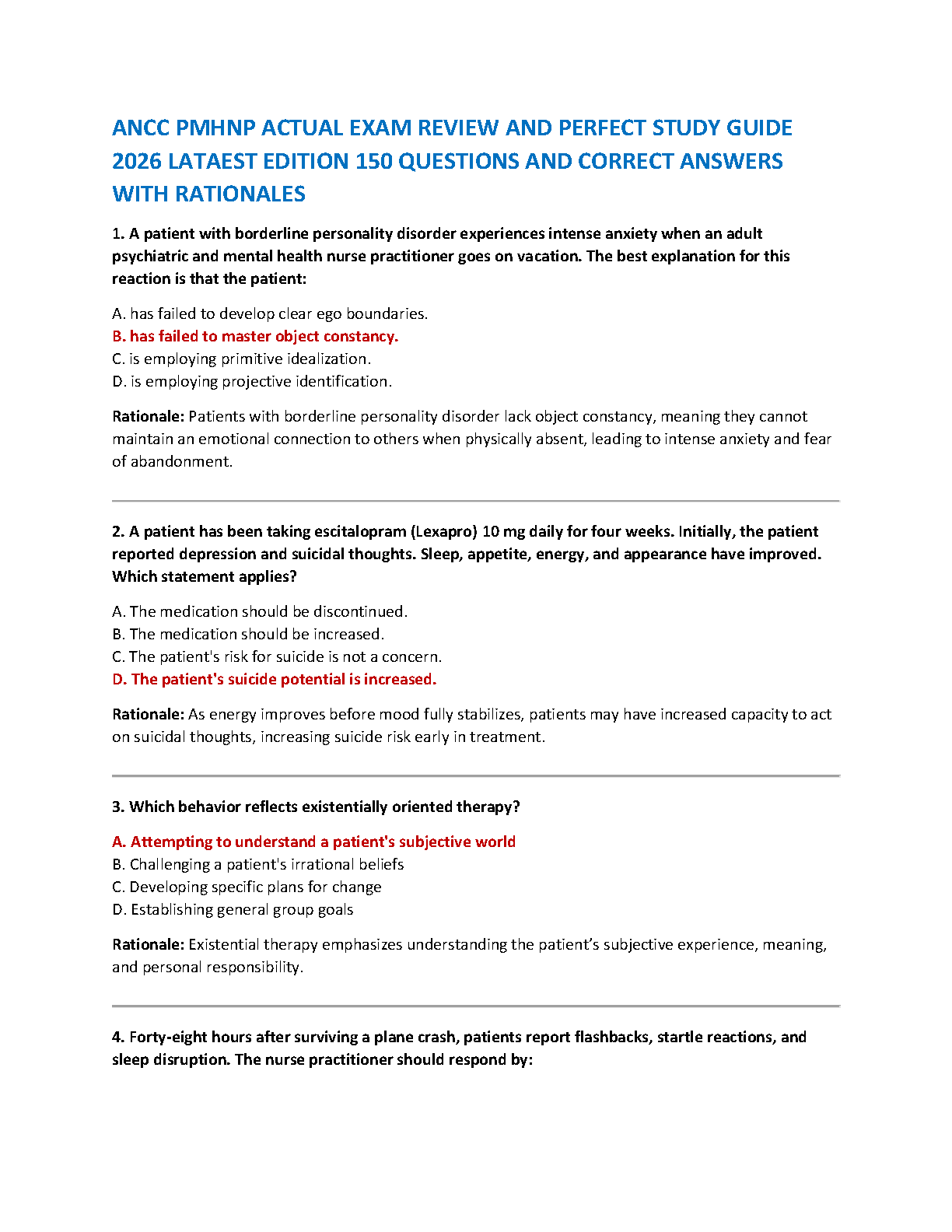 ANCC PMHNP Certification Test Bank 2026 Q&A Guide