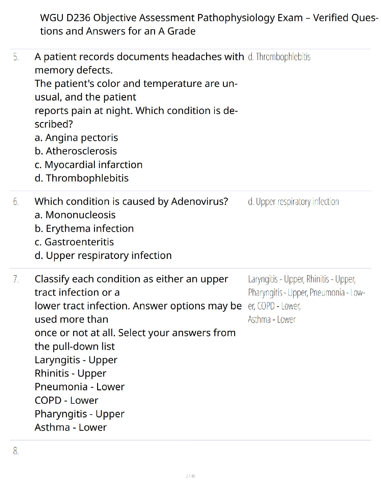 WGU D236 Pathophysiology Exam Questions 2026-2027