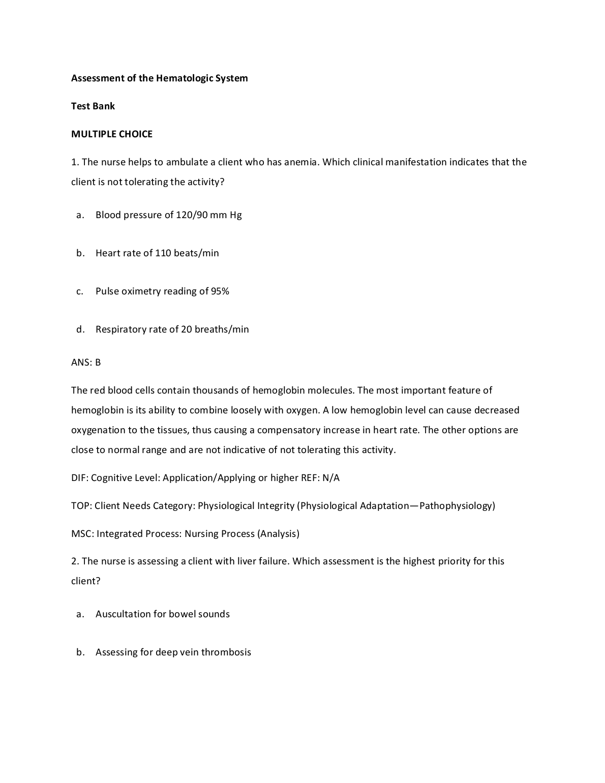 Lewis Med Surg Hematology Test Bank NCLEX 2026/27
