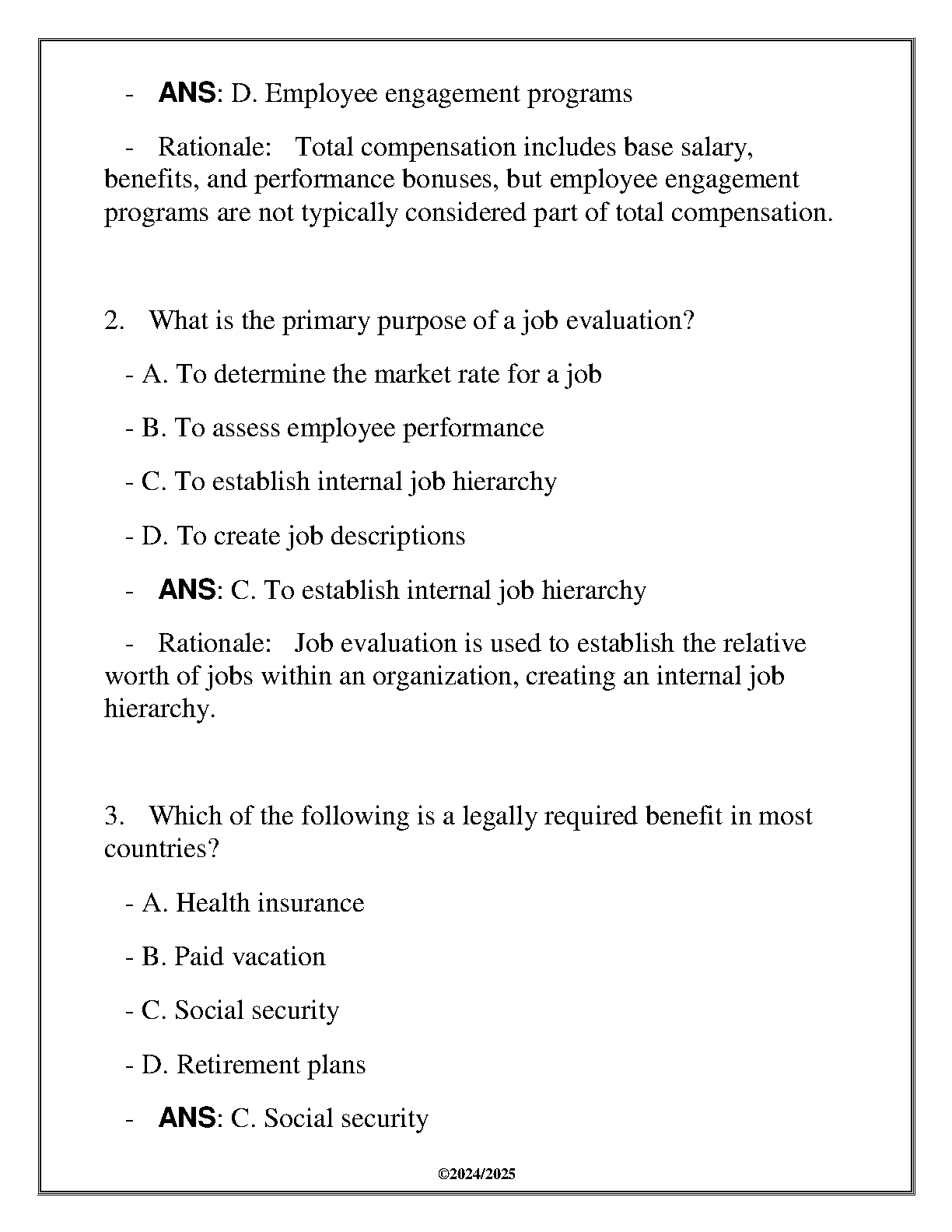 HRM 3600 Comp & Benefits Q&A WGU C236 2024-2025 Exam Prep