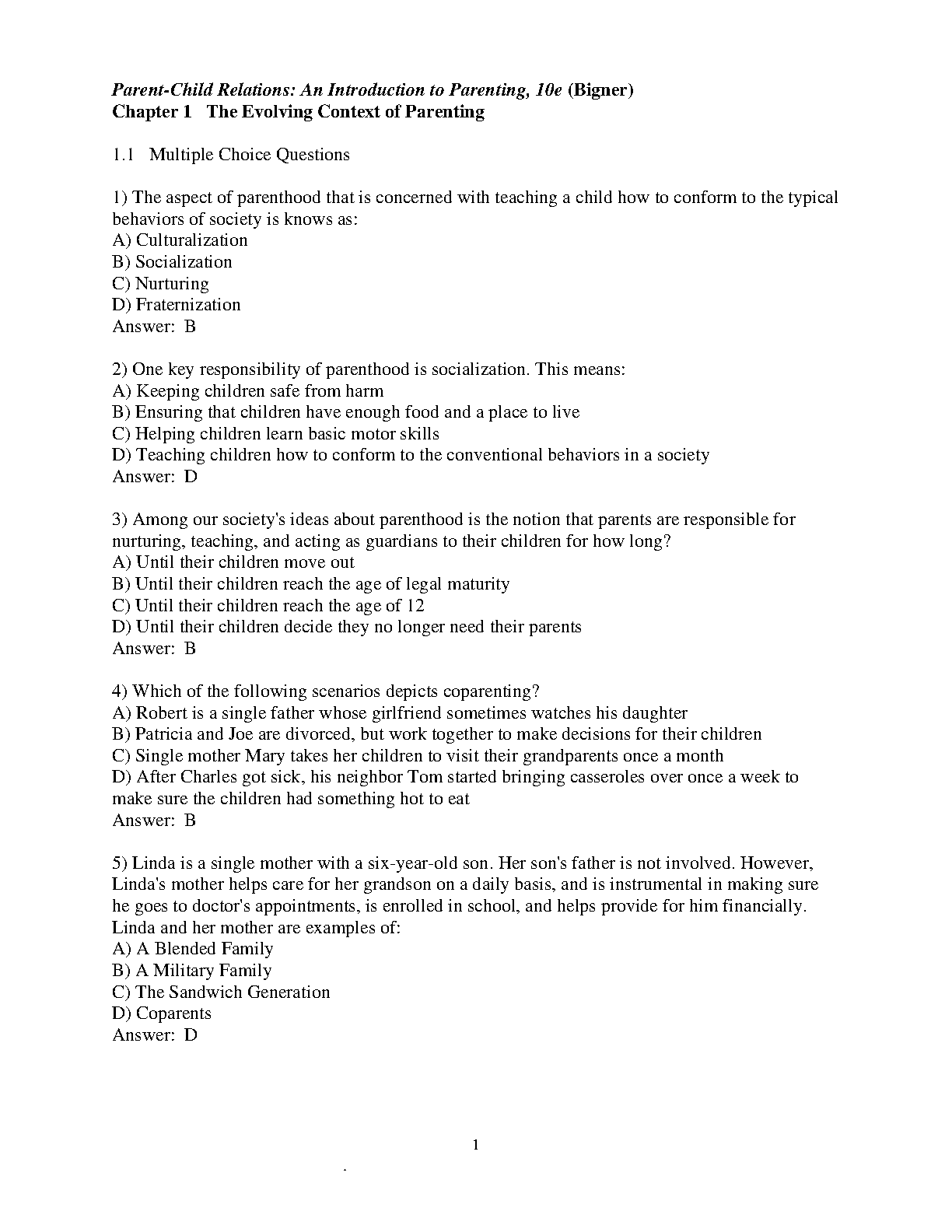 Parenting 10th Edition Test Bank by Bigner IMG-1