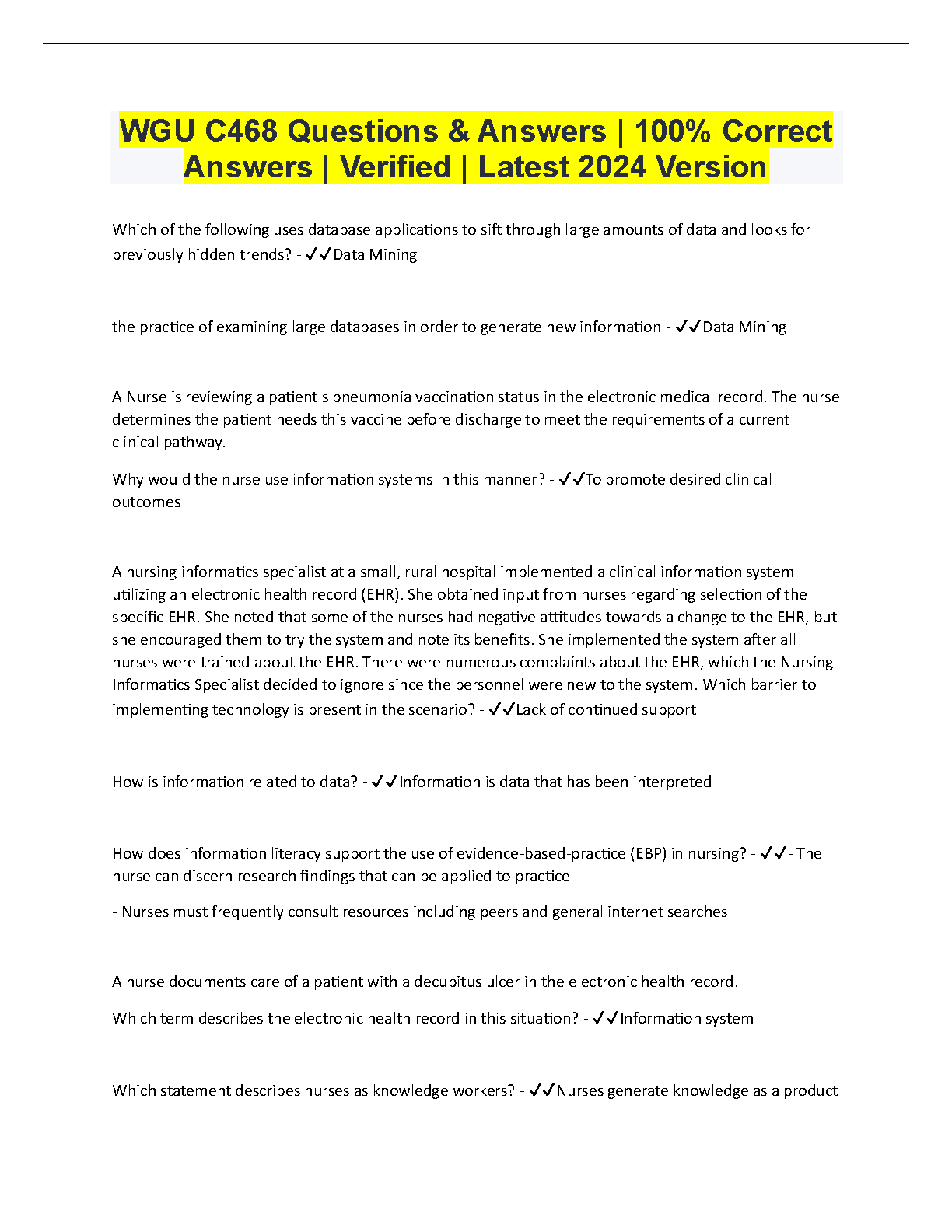 WGU C468 Information Management Test Bank 2025