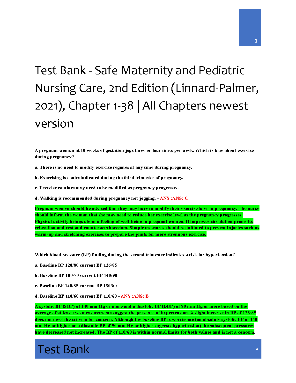 Safe Maternity Pediatric Test Bank Linnard Palco 2026/27 IMG-1