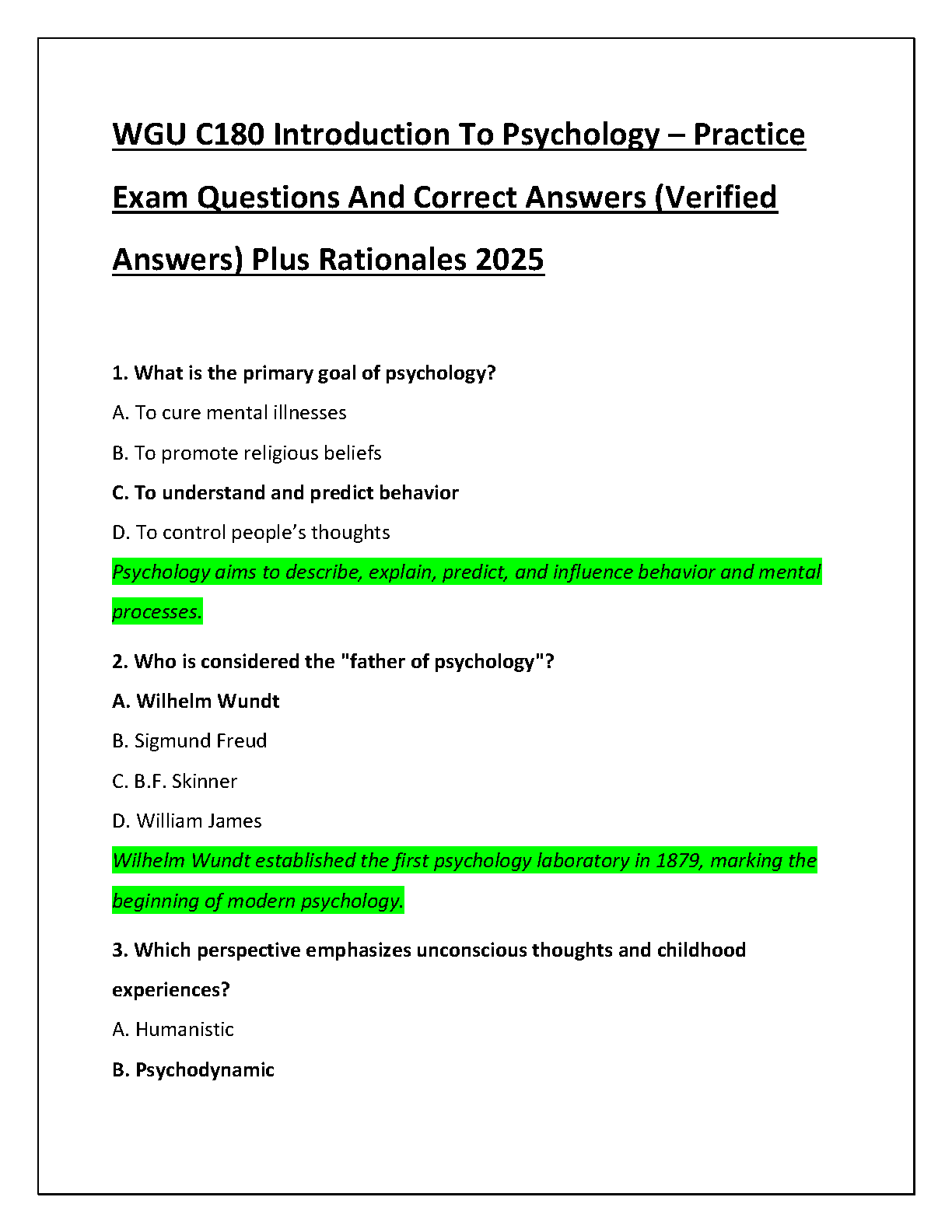 WGU C180 Intro Psychology Exam Prep 2025 IMG-1